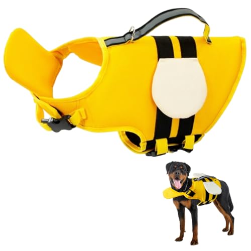 Little Bean® Hundeschwimmwesten, verstellbare Haustier-Schwimm-Sicherheitsweste mit überlegenem Auftrieb und Rettungsgriff für Hunde, Bootfahren, mit reflektierenden Streifen (Bienen gelb, L) von Little Bean