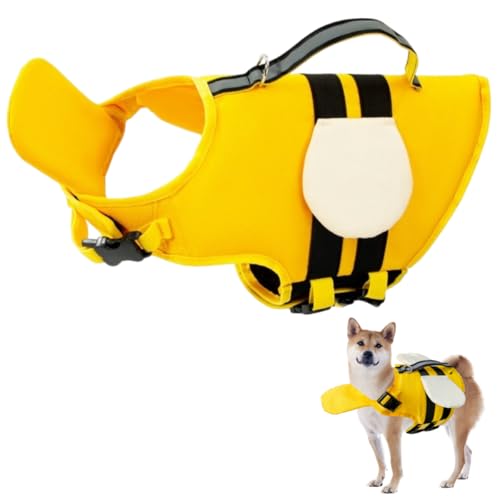 Little Bean® Hundeschwimmwesten, verstellbare Haustier-Schwimm-Sicherheitsweste mit überlegenem Auftrieb und Rettungsgriff für Hunde, Bootfahren, mit reflektierenden Streifen (Bienen gelb, M) von Little Bean
