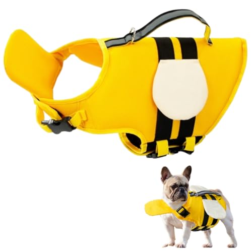 Little Bean® Hundeschwimmwesten, verstellbare Haustier-Schwimm-Sicherheitsweste mit überlegenem Auftrieb und Rettungsgriff für Hunde, Bootfahren, mit reflektierenden Streifen (Bienen gelb, S) von Little Bean