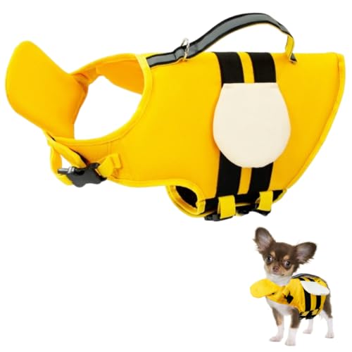 Little Bean® Hundeschwimmwesten, verstellbare Haustier-Schwimm-Sicherheitsweste mit überlegenem Auftrieb und Rettungsgriff für Hunde, Bootfahren, mit reflektierenden Streifen (Bienen gelb, XS) von Little Bean