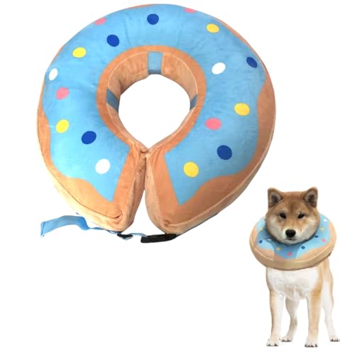 LittleBean Aufblasbare Halskrause Hund Katze Schutzkragen Krägen für Haustiere Hundekragen Leckschutz für Genesung nach Operationen oder Wunden (Blauer Donut, [Neck: 13.5"-15.5"] L) von Little Bean