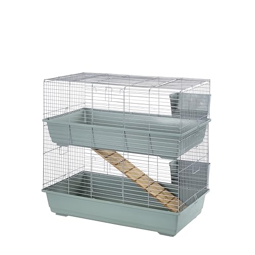 Little Friends Kaninchenkäfig, mit 2 Etagen, 102 x 56 x 84 cm, Beige/silberfarben von Little Friends