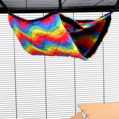 Little Friends Riesige Doppelstockbett-Hängematte – weiches Hängebett für Ratten, Frettchen, Chinchillas und Kleintiere – zweilagiges gemütliches Käfigzubehör – Regenbogenwellen Little Friends Riesige Doppelstockbett-Hängematte – weiches Hängebett für Ratten, Frettchen, Chinchillas und Kleintiere – zweilagiges gemütliches Käfigzubehör – Regenbogenwellen von Little Friends