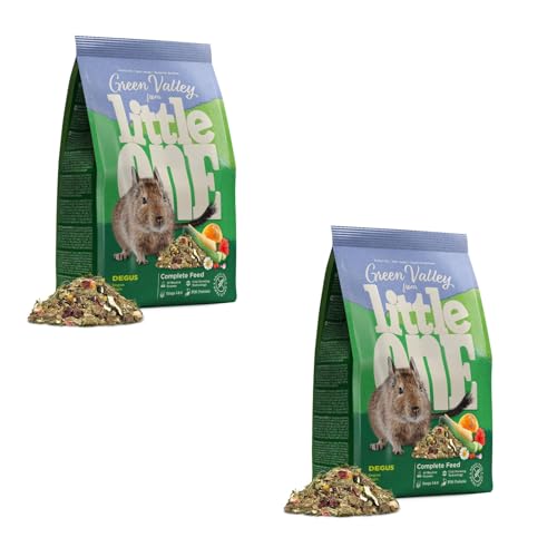 Little One Green Valley Degus | Doppelpack | 2 x 750 g | Faserfutter für Degus | Aus 60 verschiedenen Wiesengräsern und -kräutern bestehendes Heimtierfutter | Kaltgepresst von Little One