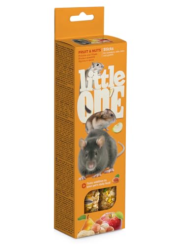 Little One Fruit & Nuts Sticks | 4er Pack | 4 x 120 g | Ergänzungsfutter für Hamster, Ratten, Mäuse und Rennmäuse | Mit Früchten und Nüssen | Vielseitig befestigbar von Little One