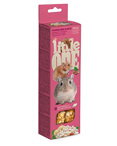Little One Sticks für Hamsters, Ratten, Mäuse und Rennmäuse mit gepufftem Reis und Nüssen in Schachtel, 4er Pack (4 x 110 g) von Little One