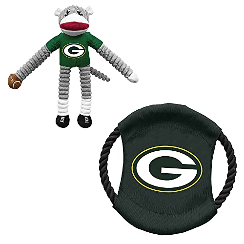 Littlearth NFL Green Bay Packers Hundespielzeug mit Socken-Affe und fliegender Scheibe, Kombi-Set von Littlearth