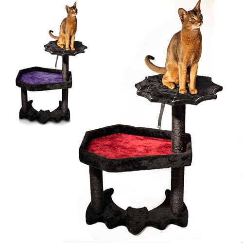 Littlesy Gothic Katzenbaum mit Sarg-Katzenbett & gruseligem Katzenspielzeug – Gruseliger Katzenbaum für Halloween-Katzen (groß) von Littlesy