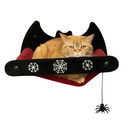 Littlesy Gothic Katze Wandhängematte mit Spinne Spielzeug - Hängende Gothic Katzenbett - Bequeme Katzenhängematte für Wand für Schwarze Katzen - Katzenwandstange zum Spielen und Schlafen - Goth Möbel von Littlesy