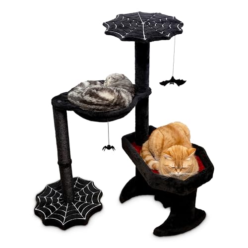 Littlesy Gothic-Katzenbaum mit Sarg-Katzenbett, Hängematte, Spinne und Fledermaus, Gothic-Katzenspielzeug, 89,9 cm hoch, Sarg-Katzenbaum für Gothic-Liebhaber mit luxuriösem Betterlebnis, Schwarz und Littlesy Gothic-Katzenbaum mit Sarg-Katzenbett, Hängematte, Spinne und Fledermaus, Gothic-Katzenspielzeug, 89,9 cm hoch, Sarg-Katzenbaum für Gothic-Liebhaber mit luxuriösem Betterlebnis, Schwarz und von Littlesy