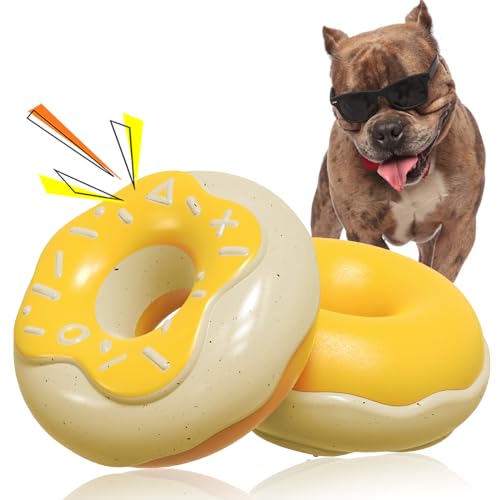LiuMelinda Langlebiges, unzerstörbares Kauspielzeug für aggressive Kauer, super robustes Kauspielzeug, Hartgummi-Hundespielzeug (gelber Donut) von LiuMelinda