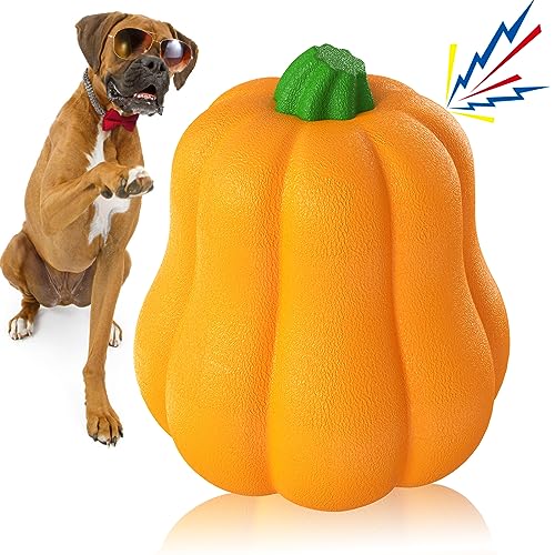 LiuMelinda Langlebiges, unzerstörbares Kauspielzeug für aggressive Kauer, super robustes Kauspielzeug für Hunde, Hartgummi-Hundespielzeug (orangefarbener Kürbis) von LiuMelinda