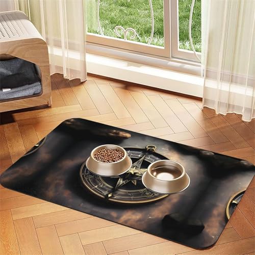 30 x 45 cm, magisches Design, nordische Runen, Kompassdruck, saugfähige Futtermatte für Haustiere, schnell trocknendes Futterpad/Leder-Tischset, für Hunde und Katzen, Futternapf, Wasser von LiuMng