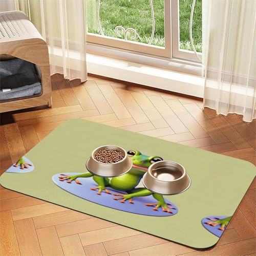 30 x 45 cm Der lustige Frosch macht Yoga Druck Haustier saugfähige Futtermatte – schnell trocknendes Futterpad/Leder-Tischset, für Hunde und Katzen, Futternapf, Wasser von LiuMng