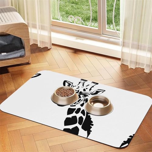 40 x 60 cm, schwarz-weißes Giraffen-Druck, saugfähige Futtermatte für Haustiere, schnell trocknendes Futterpad/Leder-Tischset, für Hunde und Katzen, Futternapf von LiuMng