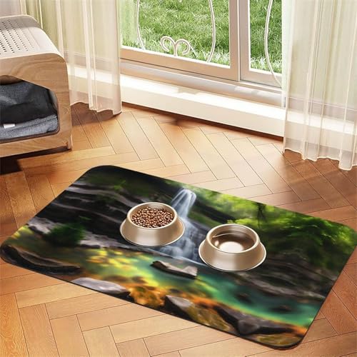 40 x 60 cm Wasserfall-Ansichten Druck Haustier saugfähige Futtermatte – schnell trocknendes Futterpad/Leder-Tischset, für Hunde und Katzen, Futternapf von LiuMng