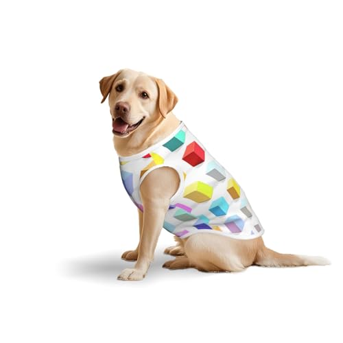 Baumwollweste, weich, leicht, bunt, Würfeldruck, ärmelloses Tanktop für mittelgroße und große Hunde, Größe 4XL Baumwollweste, weich, leicht, bunt, Würfeldruck, ärmelloses Tanktop für mittelgroße und große Hunde, Größe 4XL von LiuMng