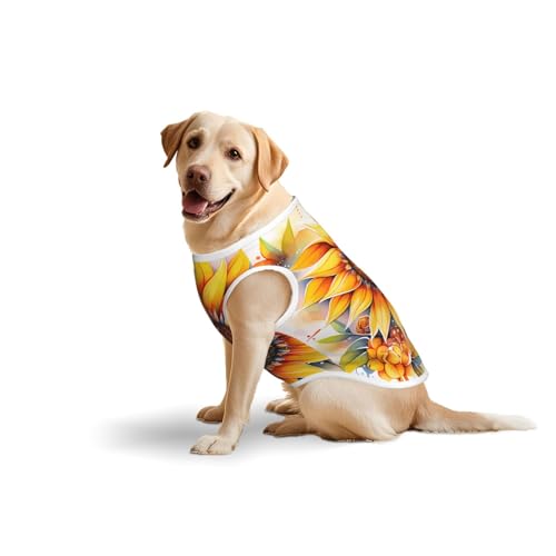 Baumwollweste, weich, leicht, gelbe Sonnenblume in Öldruck, ärmelloses Tanktop für mittelgroße und große Hunde, Größe 5XL Baumwollweste, weich, leicht, gelbe Sonnenblume in Öldruck, ärmelloses Tanktop für mittelgroße und große Hunde, Größe 5XL von LiuMng