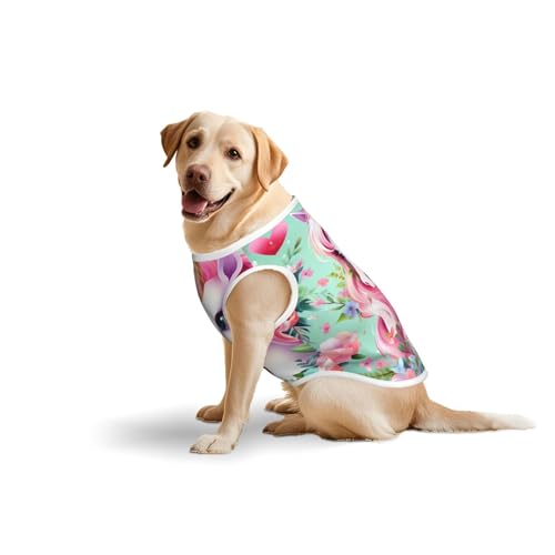 Baumwollweste, weich, leicht, rosa Einhorn-Druck, ärmelloses Tanktop für mittelgroße und große Hunde, Größe 5XL Baumwollweste, weich, leicht, rosa Einhorn-Druck, ärmelloses Tanktop für mittelgroße und große Hunde, Größe 5XL von LiuMng