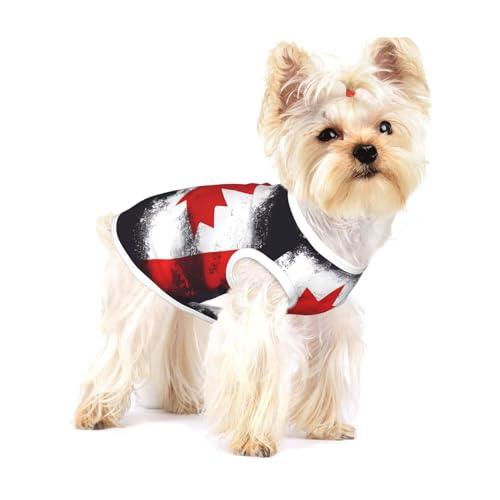 Großes Hunde-T-Shirt aus Baumwolle, mit kanadischer Flagge, weich, atmungsaktiv, ärmellos, Tanktop, Katzenkleidung, für kleine und mittelgroße Hunde von LiuMng