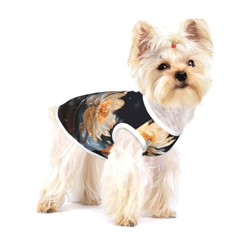 Hunde-T-Shirt aus Baumwolle, Bohemian-Stil, weißer Lotusdruck, Haustierweste, weich, atmungsaktiv, ärmellos, für kleine Welpen und Katzen von LiuMng