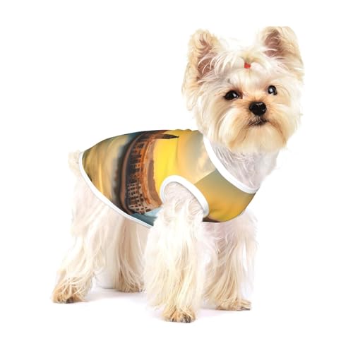 Hunde-T-Shirt aus Baumwolle, Motiv: Sonnenuntergang in Barcelona, weich, atmungsaktiv, ärmellos, für kleine Welpen und Katzen Hunde-T-Shirt aus Baumwolle, Motiv: Sonnenuntergang in Barcelona, weich, atmungsaktiv, ärmellos, für kleine Welpen und Katzen von LiuMng