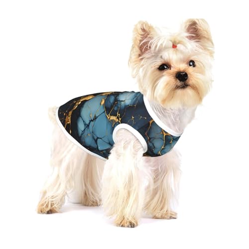 Hunde-T-Shirt aus Baumwolle, marmoriert, weich, atmungsaktiv, ärmellos, für mittelgroße Welpen und Katzen, Schwarz / Gold Hunde-T-Shirt aus Baumwolle, marmoriert, weich, atmungsaktiv, ärmellos, für mittelgroße Welpen und Katzen, Schwarz / Gold von LiuMng