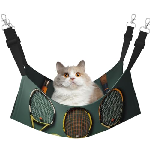 LiuMng Große Katzenhängematte für Käfig – verstellbares Haustierbett, Tennisbälle und Schläger mit Aufdruck, Welpenunterlage für Kätzchen, Kleintiere von LiuMng