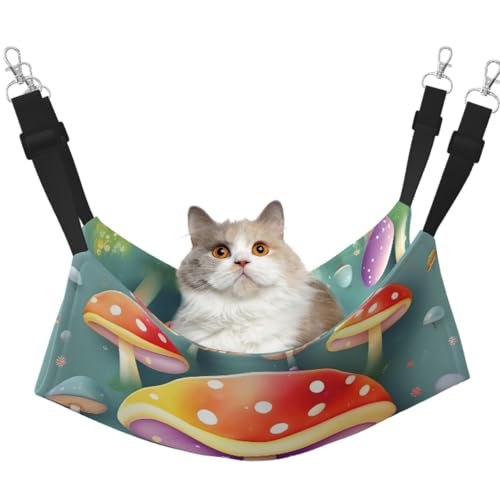 LiuMng Katzen-Hängematte für Käfig, verstellbares Haustierbett, niedlicher farbiger Pilzdruck, Welpenauflage, für Kätzchen, mittelgroße und kleine Tiere LiuMng Katzen-Hängematte für Käfig, verstellbares Haustierbett, niedlicher farbiger Pilzdruck, Welpenauflage, für Kätzchen, mittelgroße und kleine Tiere von LiuMng