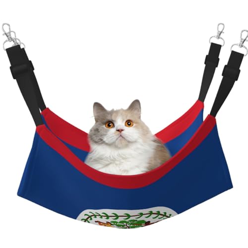 LiuMng Katzen-Hängematte für Käfig – verstellbares Haustierbett, Belize-Flaggen-Druck, Welpenauflage für Kätzchen, mittelgroße und kleine Tiere LiuMng Katzen-Hängematte für Käfig – verstellbares Haustierbett, Belize-Flaggen-Druck, Welpenauflage für Kätzchen, mittelgroße und kleine Tiere von LiuMng