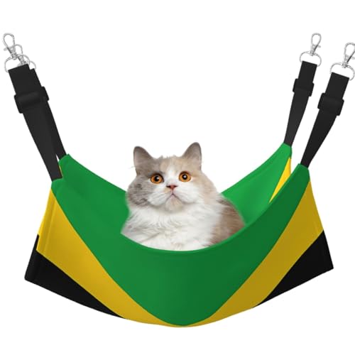 LiuMng Katzen-Hängemattenbett für Käfig, verstellbares Haustierbett, Jamaika-Flaggen-Druck, Welpenauflage, für Kätzchen, große und kleine Tiere LiuMng Katzen-Hängemattenbett für Käfig, verstellbares Haustierbett, Jamaika-Flaggen-Druck, Welpenauflage, für Kätzchen, große und kleine Tiere von LiuMng