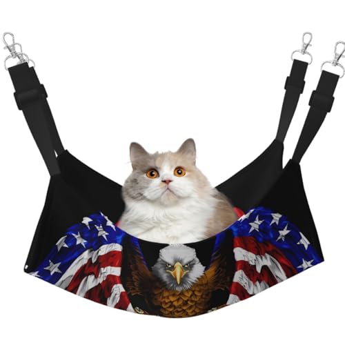 LiuMng Katzen-Hängemattenbett für Käfig, verstellbares Haustierbett, USA-Flagge, patriotischer Adler-Druck, Welpenauflage, für Kätzchen, große und kleine Tiere von LiuMng