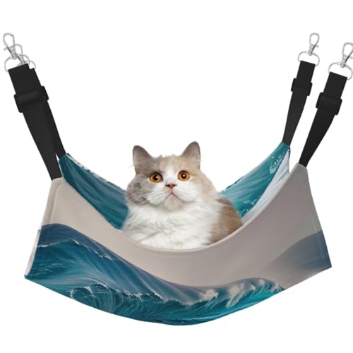 LiuMng Mittelgroße Katzenhängematte für Käfig – verstellbares Haustierbett, Cartoon-Blaues Meereswellen-Druck, Welpen-Ruheunterlage, für Kätzchen, Kleintiere LiuMng Mittelgroße Katzenhängematte für Käfig – verstellbares Haustierbett, Cartoon-Blaues Meereswellen-Druck, Welpen-Ruheunterlage, für Kätzchen, Kleintiere von LiuMng