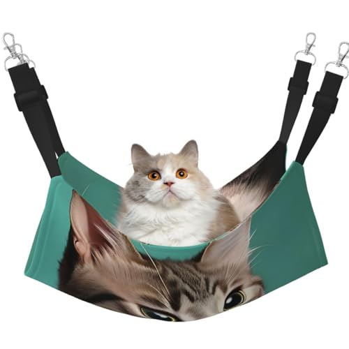 LiuMng Mittelgroße Katzenhängematte für Käfig – verstellbares Haustierbett, eine neugierige Katzen-Aufdruck-Welpenauflage für Kätzchen, Kleintiere von LiuMng