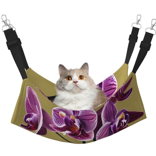 LiuMng Mittelgroße Katzenhängematte für Käfig – verstellbares Haustierbett, schöner Orchideen-Druck, Welpenauflage für Kätzchen, Kleintiere von LiuMng