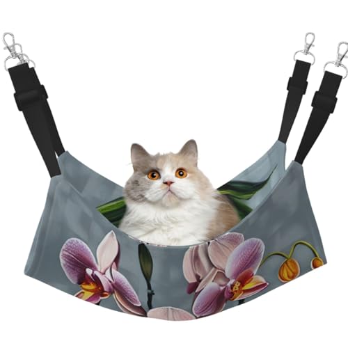 Mittelgroße Katzenhängematte für Käfig – verstellbares Haustierbett, blühende Orchideen-Druck, Welpenauflage für Kätzchen, Kleintiere von LiuMng