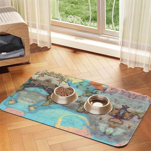 Saugfähige Futtermatte für Haustiere, 30 x 45 cm, Cartoon-Weltkarten-Druck, schnell trocknendes Futter-Pad/Leder-Tischset, für Hunde und Katzen, Futternapf Saugfähige Futtermatte für Haustiere, 30 x 45 cm, Cartoon-Weltkarten-Druck, schnell trocknendes Futter-Pad/Leder-Tischset, für Hunde und Katzen, Futternapf von LiuMng