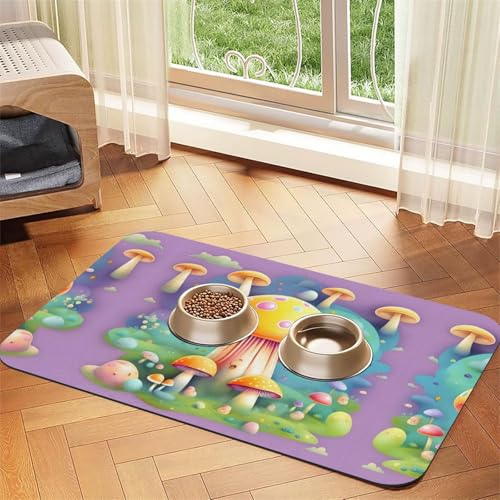 Saugfähige Futtermatte für Haustiere, 30 x 45 cm, Fantasy-Traum-Pilz-Druck, schnell trocknendes Futter-Pad/Leder-Tischset, für Hunde, Katzen, Futternapf, Wasser von LiuMng