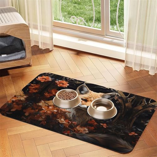 Saugfähige Futtermatte für Haustiere, 30 x 45 cm, Fuchs- und Blumendruck, schnell trocknendes Futterpad/Leder-Tischset, für Hunde und Katzen, Futternapf Saugfähige Futtermatte für Haustiere, 30 x 45 cm, Fuchs- und Blumendruck, schnell trocknendes Futterpad/Leder-Tischset, für Hunde und Katzen, Futternapf von LiuMng