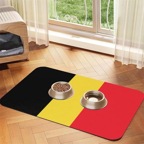 Saugfähige Futtermatte für Haustiere, 30 x 45 cm, Motiv: Flagge von Belgien, schnell trocknendes Futterunterlage/Leder-Tischset, für Hunde und Katzen, Futternapf von LiuMng