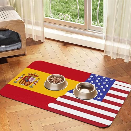 Saugfähige Futtermatte für Haustiere, 30 x 45 cm, Motiv: amerikanische Spanien-Flagge, schnell trocknendes Futter-Pad/Leder-Tischset, für Hunde und Katzen, Futternapf, Wasser von LiuMng