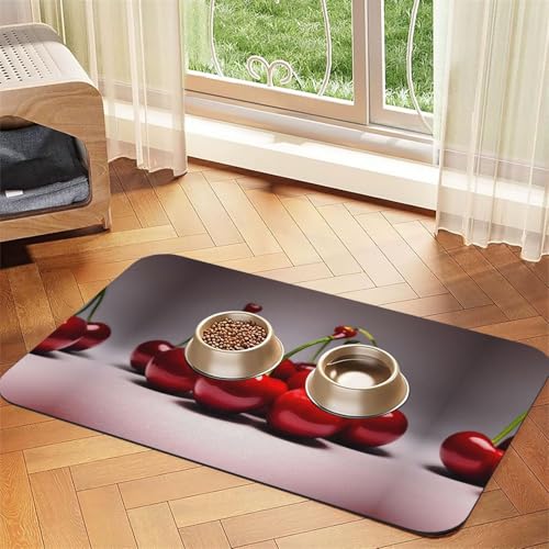 Saugfähige Futtermatte für Haustiere, 30 x 45 cm, Motiv: chilenische Kirschen – schnell trocknendes Futterpad/Leder-Tischset, für Hunde und Katzen, Futternapf von LiuMng