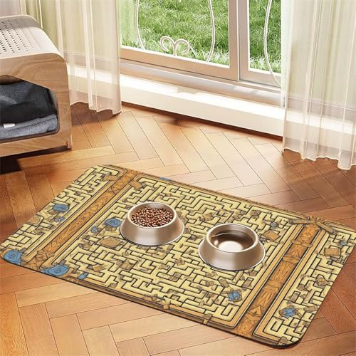 Saugfähige Futtermatte für Haustiere, 30 x 45 cm, Schatz-Labyrinth-Druck, schnell trocknendes Futter-Pad/Leder-Tischset, für Hunde und Katzen, Futternapf Saugfähige Futtermatte für Haustiere, 30 x 45 cm, Schatz-Labyrinth-Druck, schnell trocknendes Futter-Pad/Leder-Tischset, für Hunde und Katzen, Futternapf von LiuMng