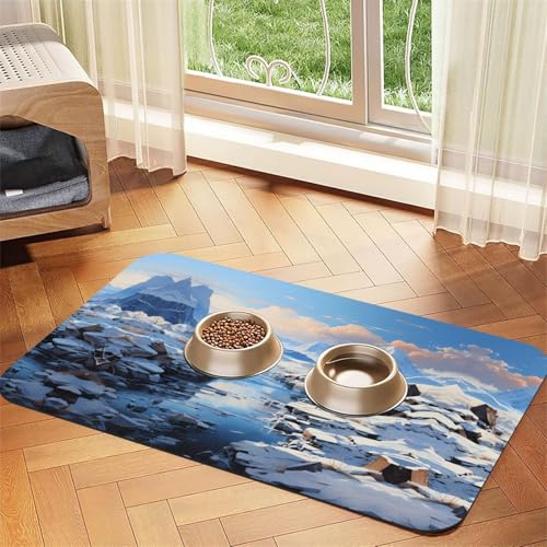 Saugfähige Futtermatte für Haustiere, 30 x 45 cm, Schnee-Berglandschaft, schnell trocknendes Futter-Pad/Leder-Tischset, für Hunde, Katzen, Futternapf, Wasser von LiuMng