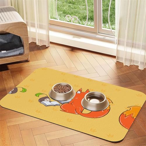 Saugfähige Futtermatte für Haustiere, 30 x 45 cm, Sonnenblumenkerne und Füchse – schnell trocknendes Futter-Pad/Leder-Tischset, für Hunde und Katzen, Futternapf, Wasser von LiuMng