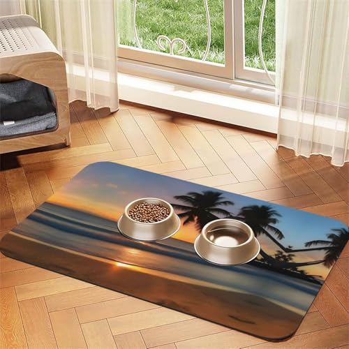 Saugfähige Futtermatte für Haustiere, 30 x 45 cm, Sonnenuntergang und Strand, schnell trocknendes Futterpad/Leder-Tischset, für Hunde und Katzen, Futternapf Saugfähige Futtermatte für Haustiere, 30 x 45 cm, Sonnenuntergang und Strand, schnell trocknendes Futterpad/Leder-Tischset, für Hunde und Katzen, Futternapf von LiuMng