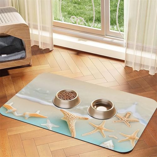 Saugfähige Futtermatte für Haustiere, 30 x 45 cm, Strand-Seestern-Druck, schnell trocknendes Futter-Pad/Leder-Tischset, für Hunde und Katzen, Futternapf Saugfähige Futtermatte für Haustiere, 30 x 45 cm, Strand-Seestern-Druck, schnell trocknendes Futter-Pad/Leder-Tischset, für Hunde und Katzen, Futternapf von LiuMng