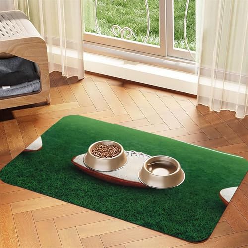 Saugfähige Futtermatte für Haustiere, 30 x 45 cm, Weiß, Rugbyball-Druck, schnell trocknendes Futterunterlage/Leder-Tischset, für Hunde und Katzen, Futternapf von LiuMng