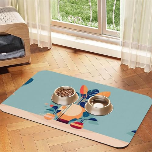 Saugfähige Futtermatte für Haustiere, 30 x 45 cm, blau-oranger Rollstuhl, Bambus-Druck, schnell trocknendes Futter-Pad/Leder-Tischset, für Hunde und Katzen, Futternapf von LiuMng