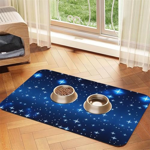 Saugfähige Futtermatte für Haustiere, 30 x 45 cm, blaues Sternmuster, schnell trocknendes Futterunterlage/Leder-Tischset, für Hunde und Katzen, Futternapf von LiuMng
